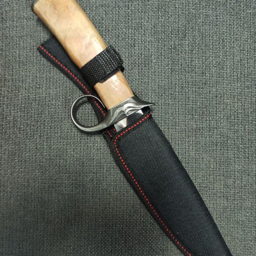 Hunting knife new with wolf head, wooden handle and belt sheath