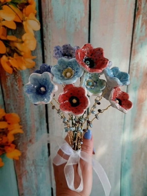 Ceramic flowers set of 5 handmade
