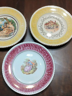 Vintage ceramic plates set used, diameter about 20 cm
