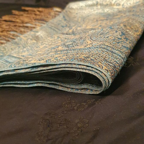 Scarf used, blue and gold, 70 x 190cm