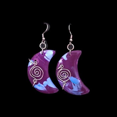 Moon Phase Earrings new, blue and purple