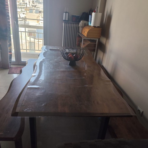 Dining set with 2 benches, 3D paper coating, 180×90 cm