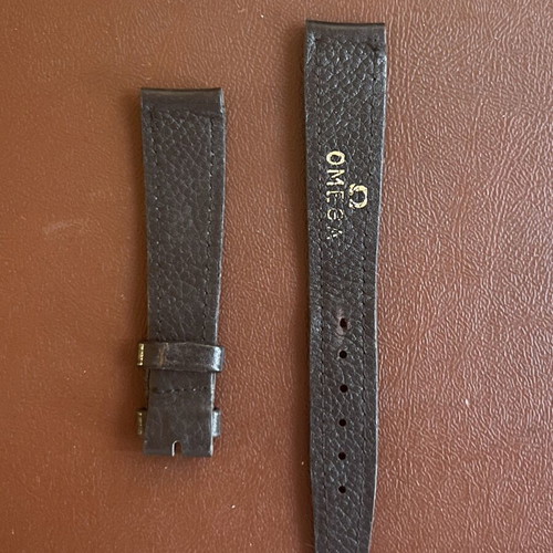 Omega vintage leather watch strap used, black, 17mm