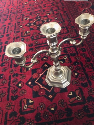Candlestick 4 candles used, vintage silver-colored Antika