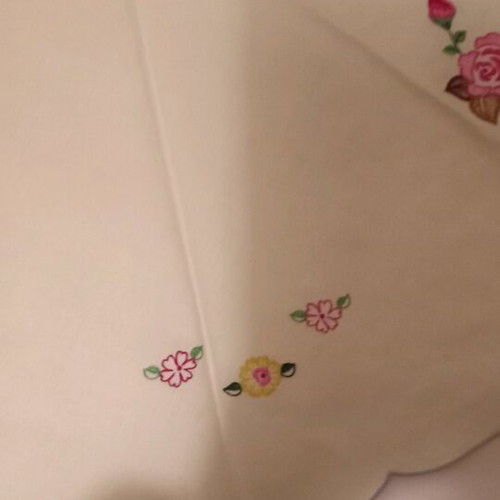 Small round tablecloth new beige with flowers 74x70