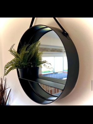 Wall mirror new in metal frame with shelf 50cm diameter