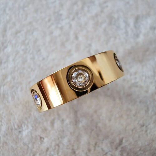 Love ring gold stainless steel with zirconia new