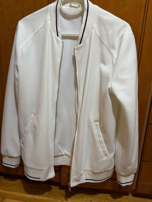 Zara white bomber style college jacket, medium
