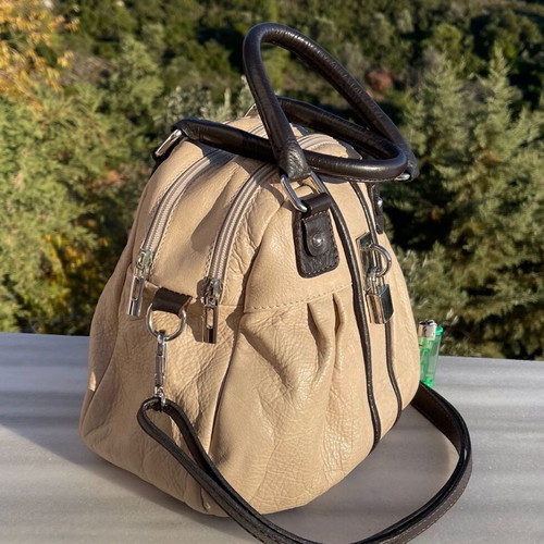 Made In Italia beige women's shoulder bag used, genuine leather