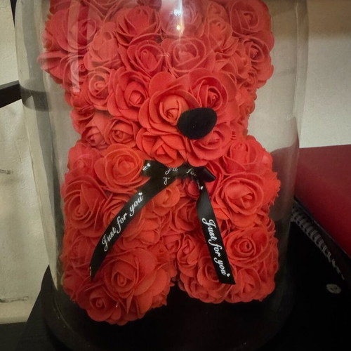 Roseland love teddy bear with silver crown and glass cover new