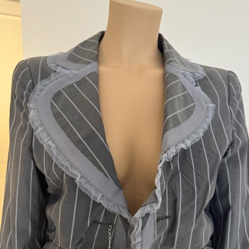 Emporio Armani gray striped blazer XL fitted 3/4 sleeve like new