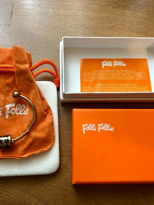 Folli Follie gold bracelet bangle with black enamel charm like new