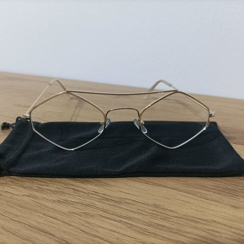 Sunglasses with polygonal transparent lens new, gold
