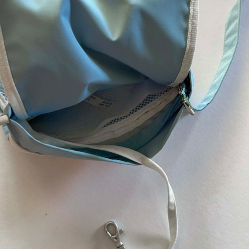Lacoste shoulder bag vintage used, white and turquoise, waterproof fabric