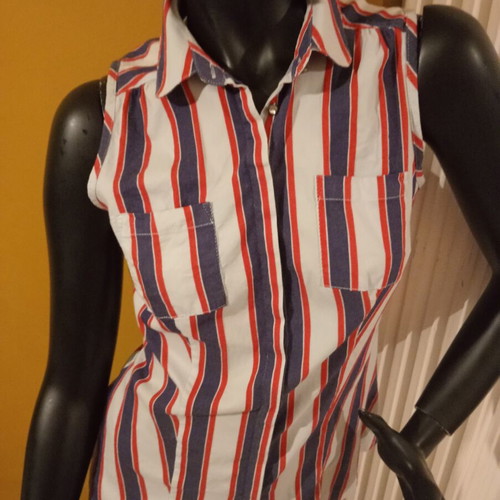 Next sleeveless striped blouse like new, UK 10, blue and red