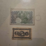 2 Drachmae 1917 and 50 Lepta banknotes