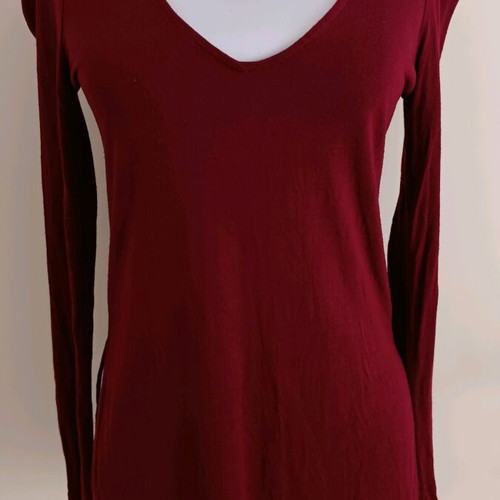 Bershka women's burgundy long-sleeve blouse with neck cord used