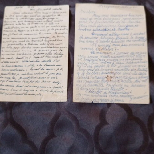 French postcards used, set of two from 1945 with stamps