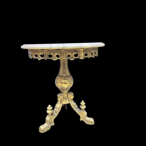 Vintage brass coffee table with marble top used