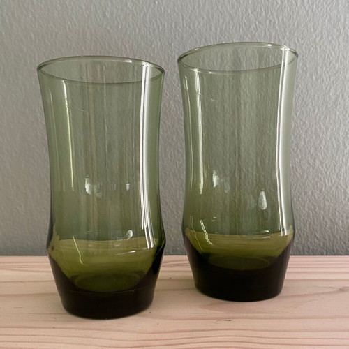 Set of two used Libbey Tawny Apollo vintage green glasses