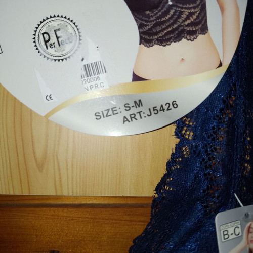Lace Top Bra with Gift Pouch Blue, New