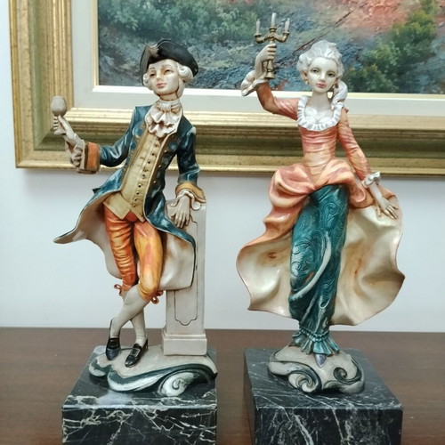 Vintage Italian Rococo style decorative figurines pair