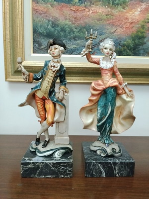 Vintage Italian Rococo style decorative figurines pair