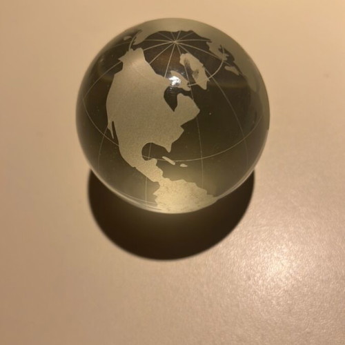 Crystal globe desk decor used with engraved continents and meridians