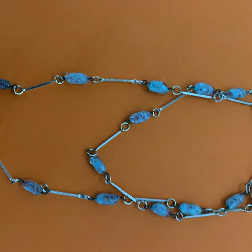 Necklace with beads and metal links blue with gold, like new