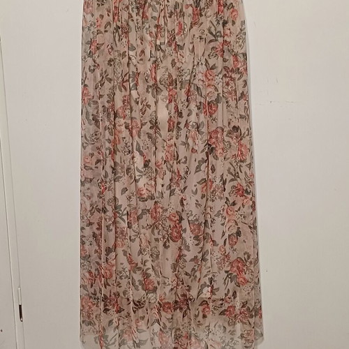 Maxi floral skirt high-waisted with elastic, new, beige and pink