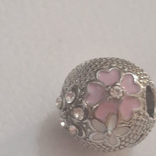 Charm for bracelets with pink and white flowers, like new