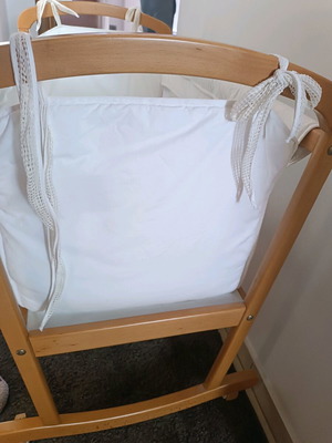 Vintage wooden baby cot with used Greco Strom mattress