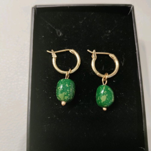 Hoop earrings with stone like new, green stone earrings
