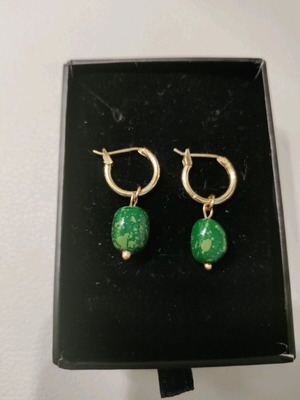 Hoop earrings with stone like new, green stone earrings