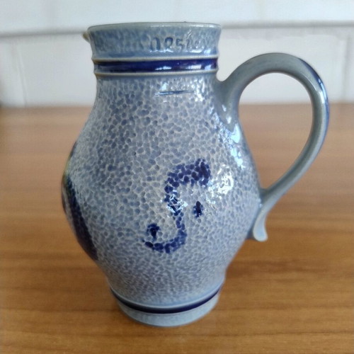 Handmade jug painted by hand with blue designs like new