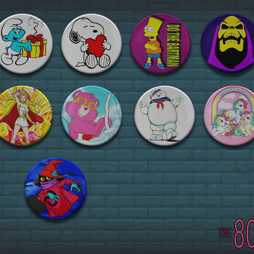 80's Cartoon Pins new, pack of 9 pieces 2.5cm