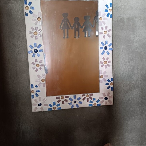 Handmade mirror with mosaic frame 50×35 cm, like new