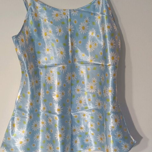 Satin summer pajamas like new blue floral set with hole