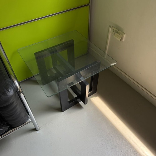 Glass desk and small auxiliary table used, thick safety glass, metal or wood base