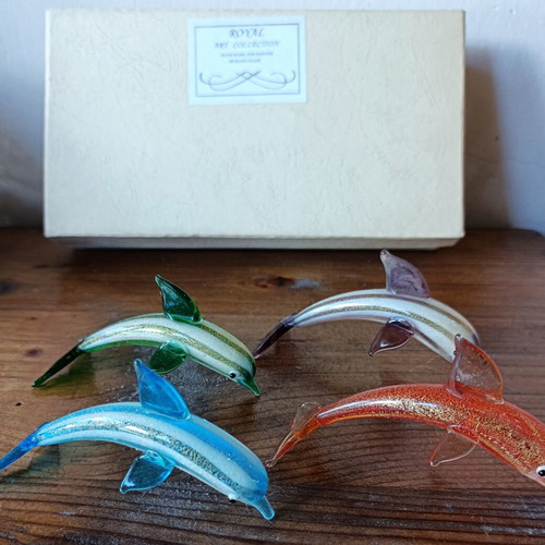 Vintage Murano collectible dolphins hand-painted, new
