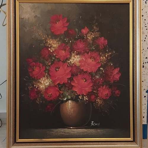 Oil painting with floral composition by Frederik, used, 60x75 cm