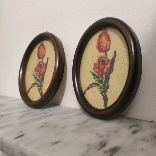 Set of 4 vintage textile embroidery frames used, cross-stitch handmade