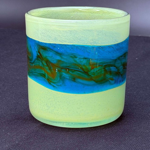 Handmade Ocean Waves Art Glass Candle Holder Vase like new