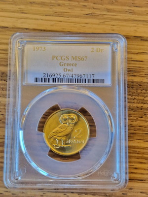 Owl Coin 2 Drachmai 1973 PCGS MS67 like new