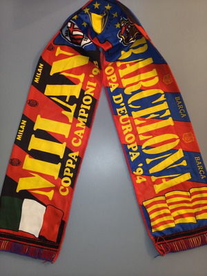 Vintage souvenir scarf AC Milan vs FC Barcelona 1994 final used