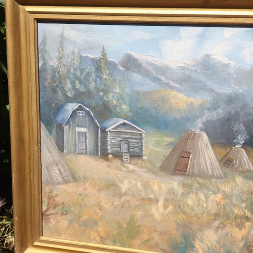 Vintage Scandinavian Art Large Signed Oil Painting on Fiberboard like new