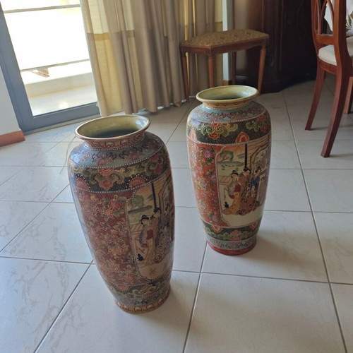 Satsuma porcelain vases pair 43cm like new
