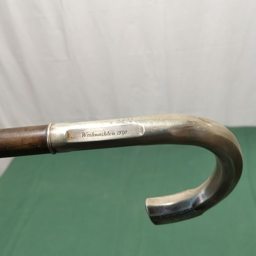 Wooden walking cane used with metal handle, 1920