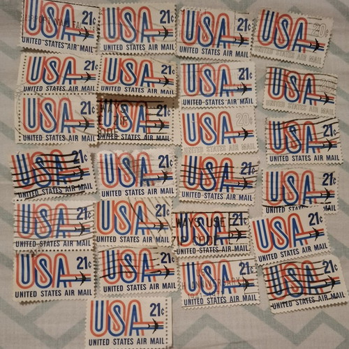 USA Air Mail Stamps used, pack of 25, vintage collectible