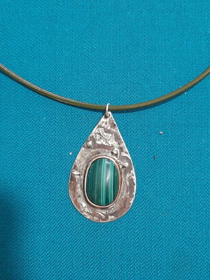 Handmade necklace new with arjanto, melted silver, malachite and leather cord